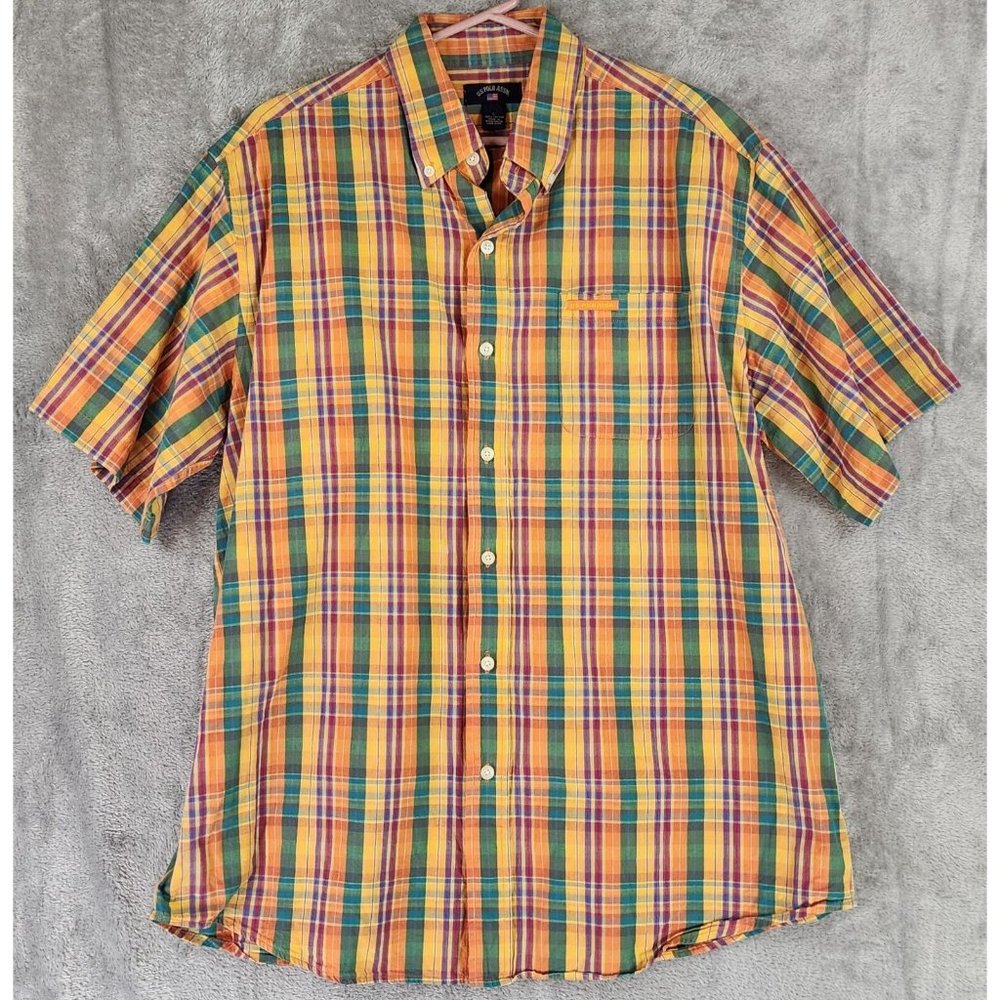 US‎ Polo Assn Shirt Mens Large Orange Plaid 90s Preppy Casualcore Button Up Top